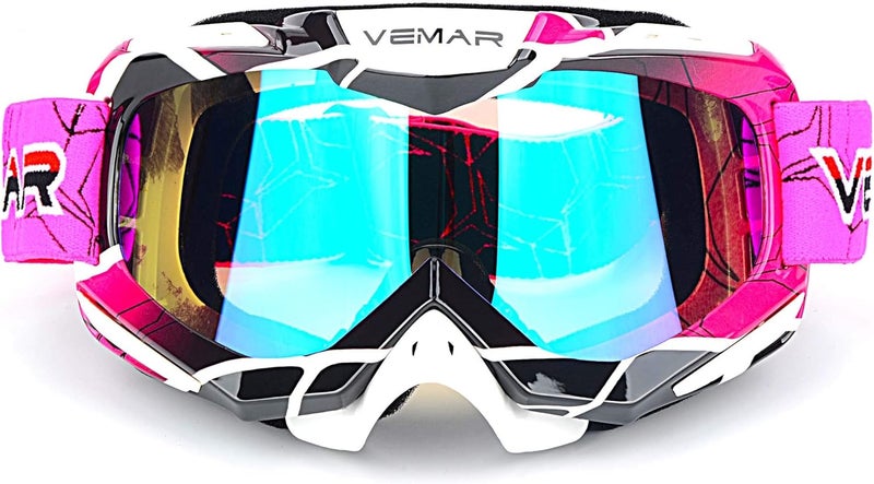 Ubelly Motorcycle Motocross Goggles ATV Racing Goggles Dirt Bike Tactical Riding Motorbike Goggle Glasses, Bendable Windproof Dustproof Scratch Resistant Protective Safety Glasses (Pink) - Image 1